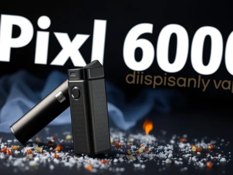 Pixl 6000 disposable vape showcasing its design, rechargeable battery, and flavor options