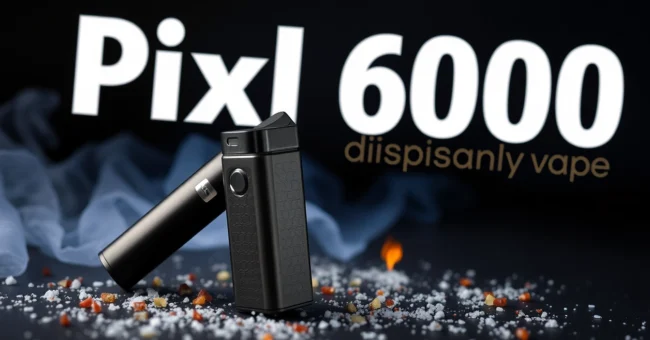 Pixl 6000 disposable vape showcasing its design, rechargeable battery, and flavor options